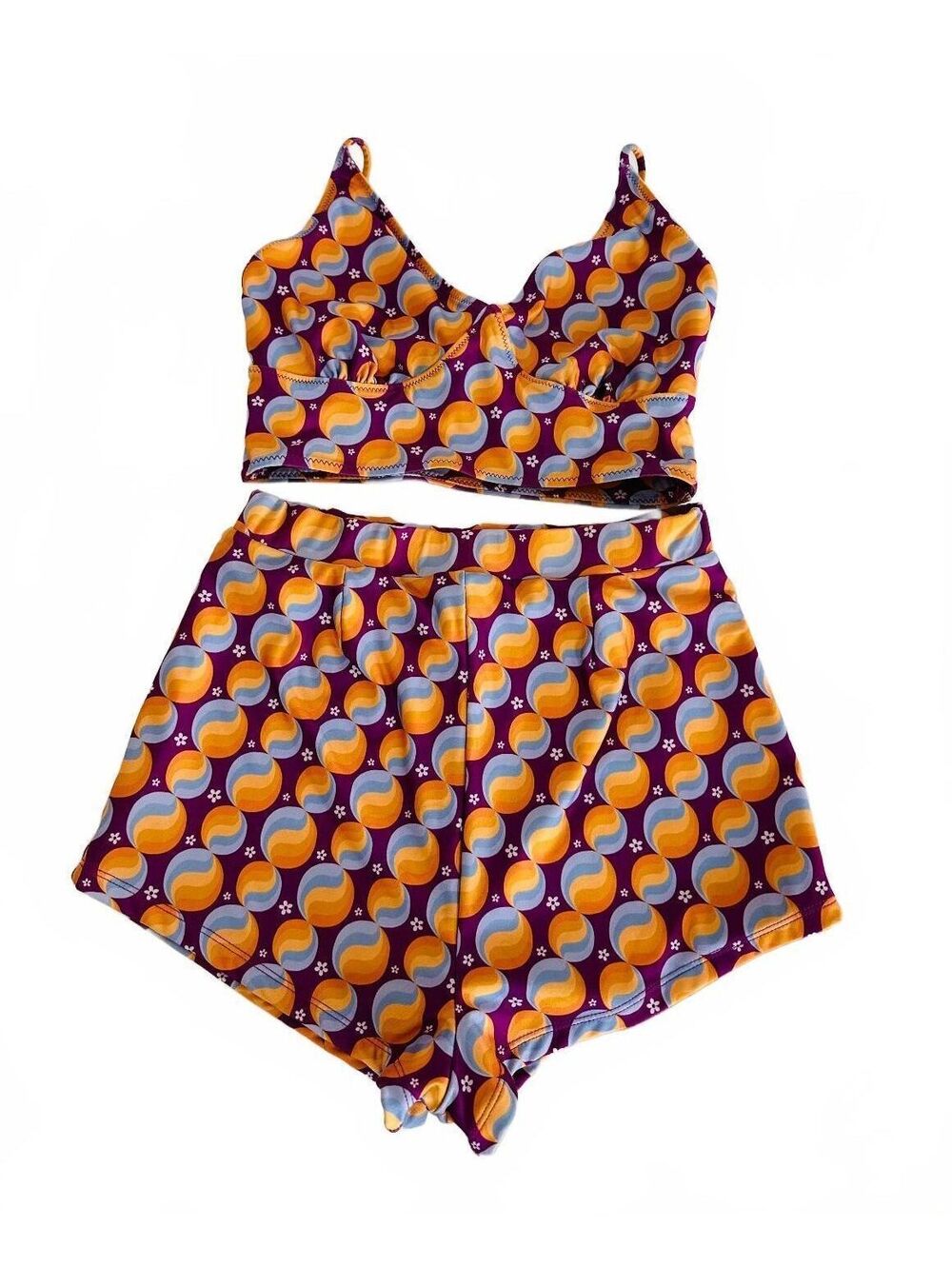Inner Relm Surf Swimsuit Retro Two-Piece Crop Top & Shorts Bathing Suit Size SM